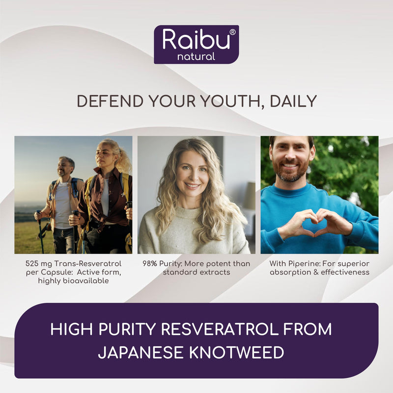 Resveratrol Supplement - 525 mg Pure Trans Resveratrol, 1 Capsule a Day - 140:1 Extract from Japonese Knotweed - Highly Bioavailable & Enhanced Absorption - Antioxidant Support, 60 Servings - Non-GMO