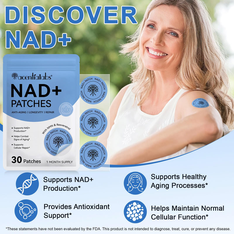 NAD Patches for Women & Men, NAD+ Patch for Energy & Healthy Aging, NAD Plus Advanced Total Recovery Patches, 30 Days Supply 30 Counts (Pack of 1)