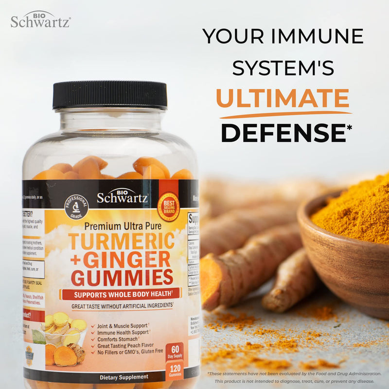 [Australia] - Turmeric Curcumin with Ginger Gummies - Natural Extra Strength Joint Support Supplement, Delicious Peach Flavor Ultra High Absorption Turmeric Supplement Non-GMO, Gluten Free 120 Count Turmeric Ginger Gummies 120 Count (Pack of 1) 