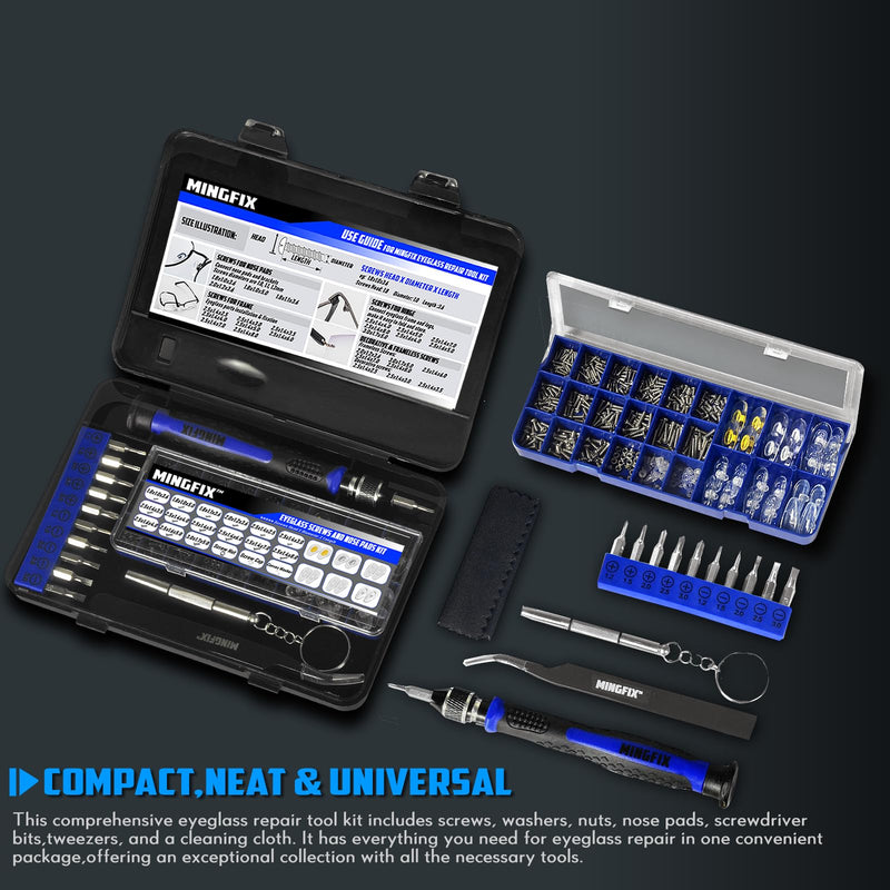 [Australia] - Eyeglass Sunglass Repair Kit,MINGFIX Magnetic Eye Glasses Repairing Tool Kit with Assorted Screws,Nose Pads,Small Screwdriver Bit Set & Tweezer with Mini Travel Case for Glasses,Sunglasses and Others 