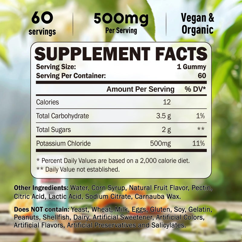 Potassium Gummies & Magnesium Gummies, Potassium Chloride 500mg, Magnesium Glycinate 500mg, Mineral Supplements for Family