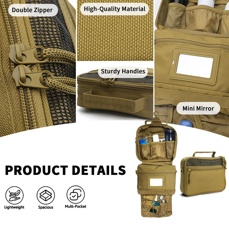 SMONT men's khaki toiletry bag and women's pink toiletry bag set.