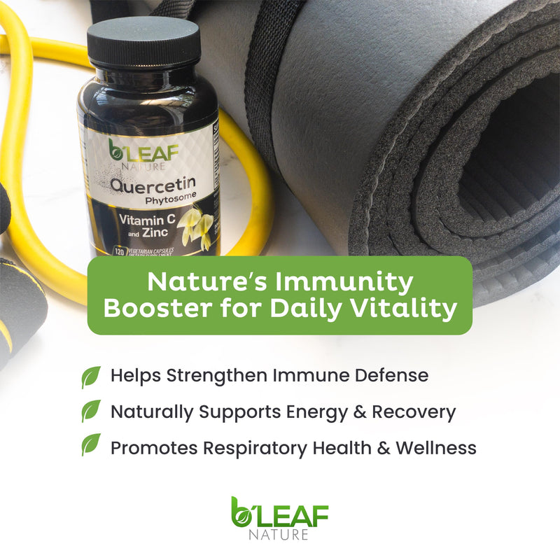B'LEAF NATURE Quercetin Phytosome, 120 Capsules – 1000mg High Absorption Quercetin with Vitamin C and Zinc – Non-GMO Vegetarian Quercetin Supplement for Immune, Energy and Seasonal Support