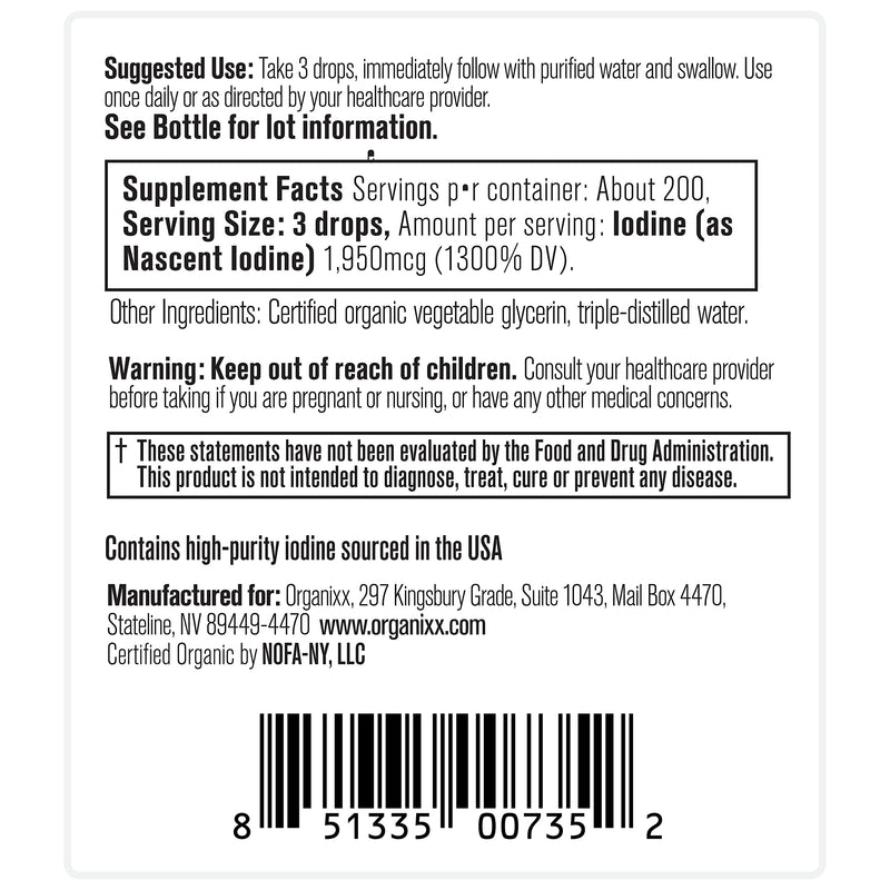 [Australia] - Organixx Pure Liquid Iodine Supplement, Support Healthy Thyroid Function, Restore Optimal Iodine Levels, Boost Mood & Energy Levels, Improve Hair and Skin, Organic Iodine Drops, Vegan, 1 fl oz 