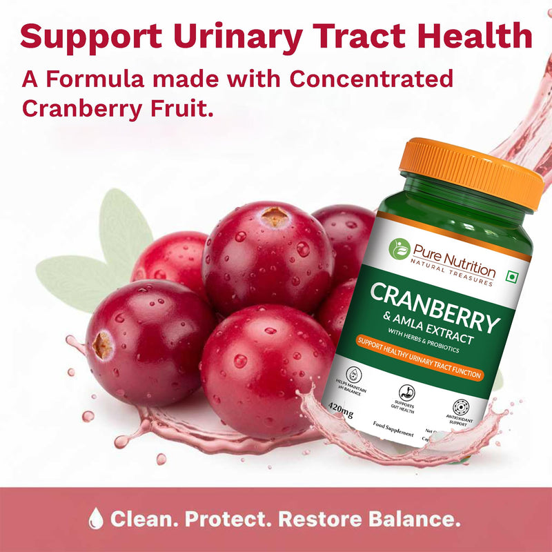Pure Nutrition Cranberry Extract with Amla & Probiotics |120 Caps | Cranberry Extract Supports Healthy Urinary Tract Function* | Non GMO