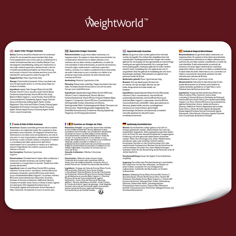 [Australia] - Apple Cider Vinegar Gummy Bears 1000mg - Vitamin C, B12, B6, & B9 Folic Acid - Immune System, Nervous System, Reduces Fatigue (EFSA) - 90 Vegan Apple Flavored Gummies - Apple Cider Vinegar - WeightWorld 