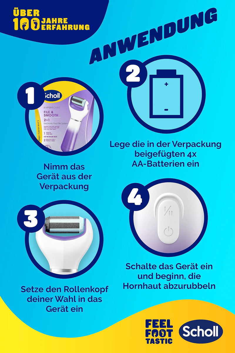 [Australia] - Scholl Expert Care 2-in-1 File & Smooth electric callus remover, callus removal for silky soft feet, electric purple 