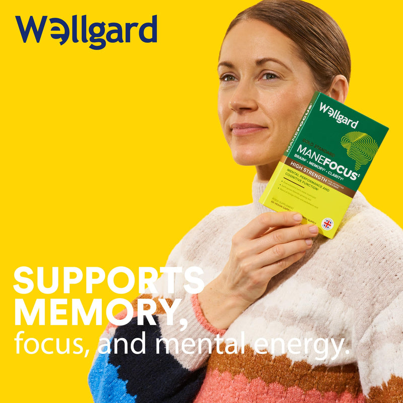 Wellgard Manefocus - Lions Mane Supplement Capsules for Mental Performance, Brain Health, Memory, Clarity, 60 Capsules