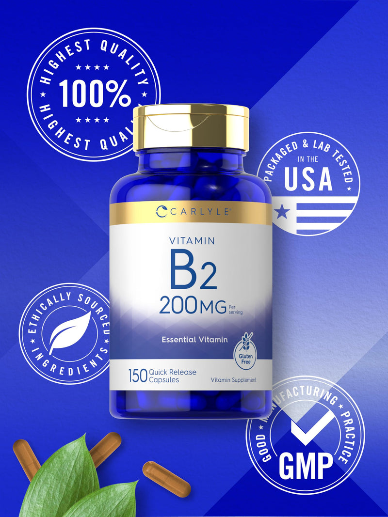 Carlyle Vitamin B2 200mg | 150 Count | Riboflavin | Non-GMO & Gluten Free Essential Supplement
