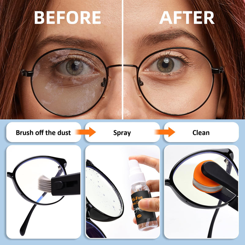 [Australia] - Ordilend Glasses Cleaner Eyeglass Cleaning Kit with 24H Anti Fog Spray for Glasses and Microfiber Cloth, Portable Eyeglass Cleaner Tool Lens Cleaning kit for Camera Lenses Light Black 