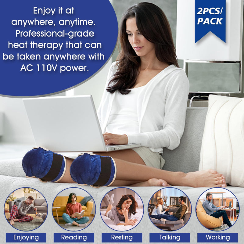 JOBYNA 2PCS Heating Pad for Knee Pain Relief, 30s Fast Heat Knee Wraps Heating Pads with Auto Shut Off, 86-158℉ Heat Level, Deep-Penetrating Heated Knee Brace for Knee Joint Pain Relief