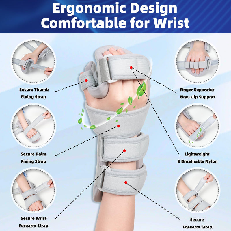 Fanwer Stroke Resting Hand Splint Left&Right, Hand Brace Splint for Stroke Patients - Functional Night Immobilizer Wrist Finger Brace Support for Straightening Fingers, Arthritis, Carpal Tunnel Syndrome (Left)