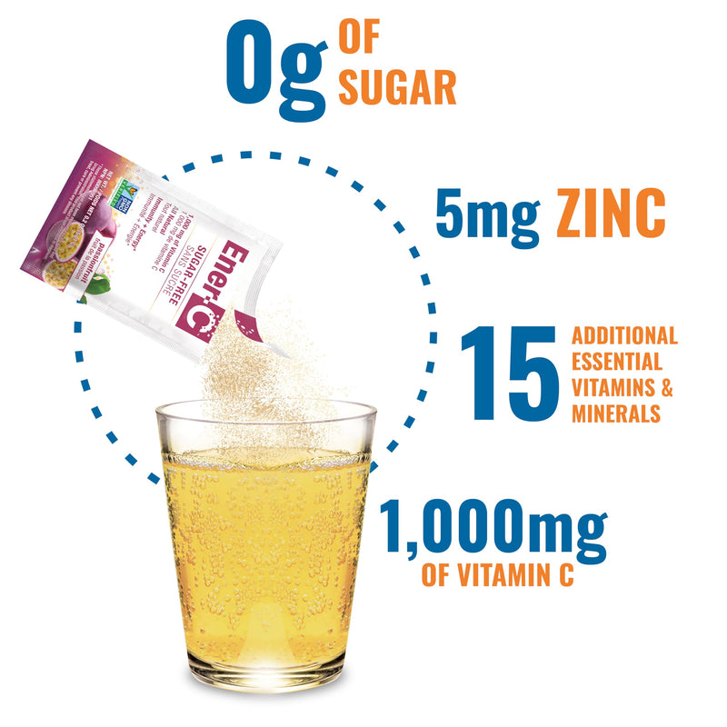 Ener-C Sugar Free Multivitamin Drink Mix - Passionfruit, 60 Count | Vitamin Powder for Water, Electrolytes Powder No Sugar, Hydration Boost Packets, Zero Sugar, Vitamin C & B12 Passion Fruit 9.2 Ounce (Pack of 2)