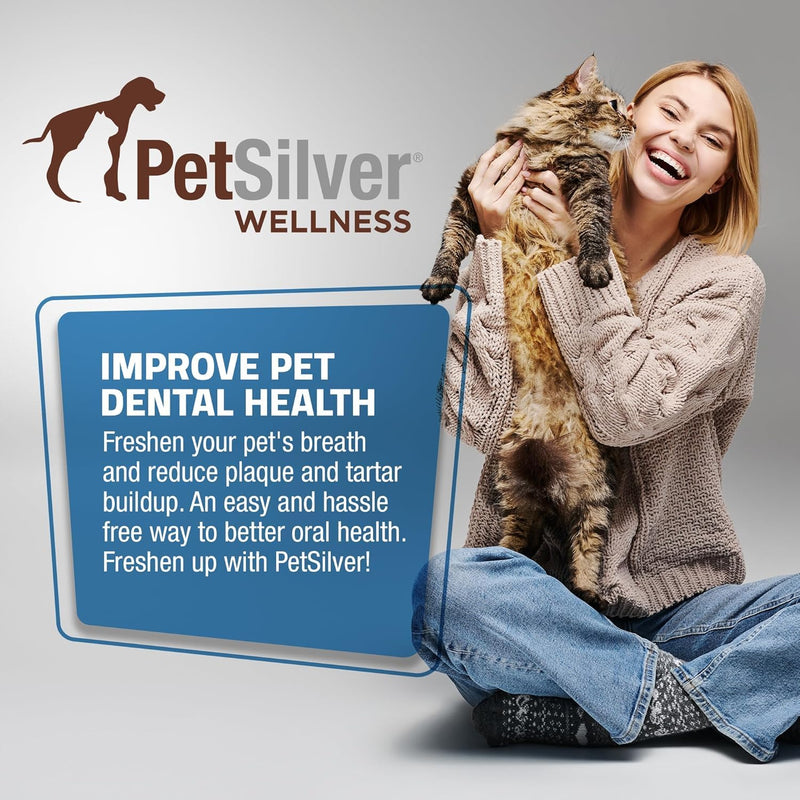 PetSilver Teeth & Gum Water Additive for Dental Care - Dog Breath Freshener - Targets Tartar, Plaque & Eliminates Bad Breath - Cat Oral Care & Dog Teeth Cleaning - No Brushing & Tasteless - 12 fl oz - PawsPlanet Australia