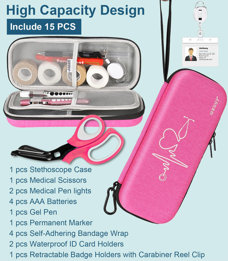 [Australia] - MEUUT 15 pcs Stethoscope Case Kits, Perfect Nurse Gift Include Stethoscope Case, Medical Scissors, Penlights with Batteries, Bandage Wraps, Badge Holders for Nurse Accessories for Work Raspberry 