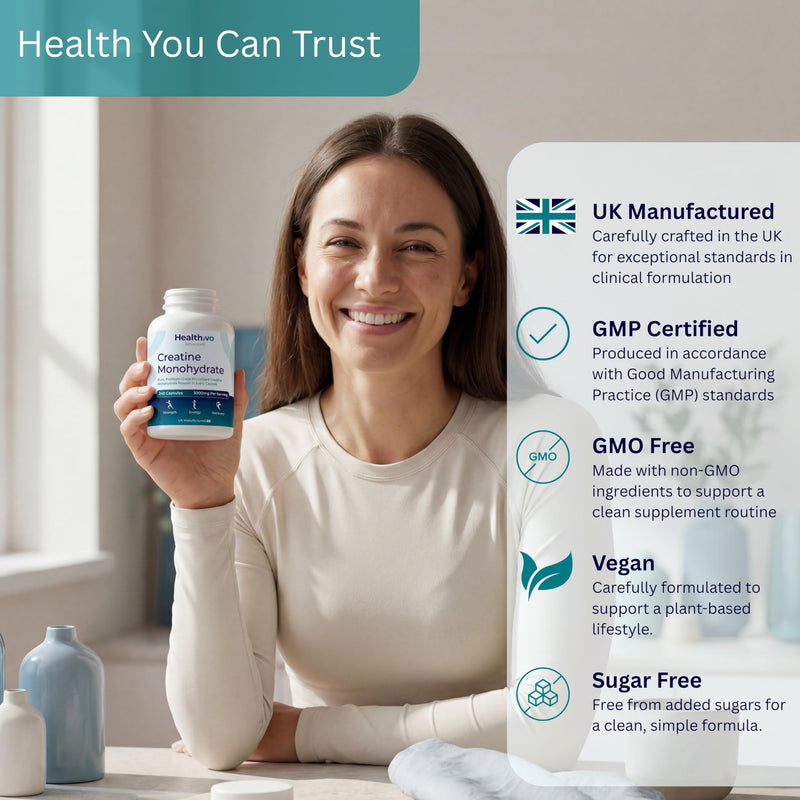Creatine Monohydrate Capsules, 240 Tablets, 3000mg, UK Made | Micronized Creatine Capsules, Pure Creatine Tablets, Vegan Creatine for Women and Men, 60 Servings, Gluten Free