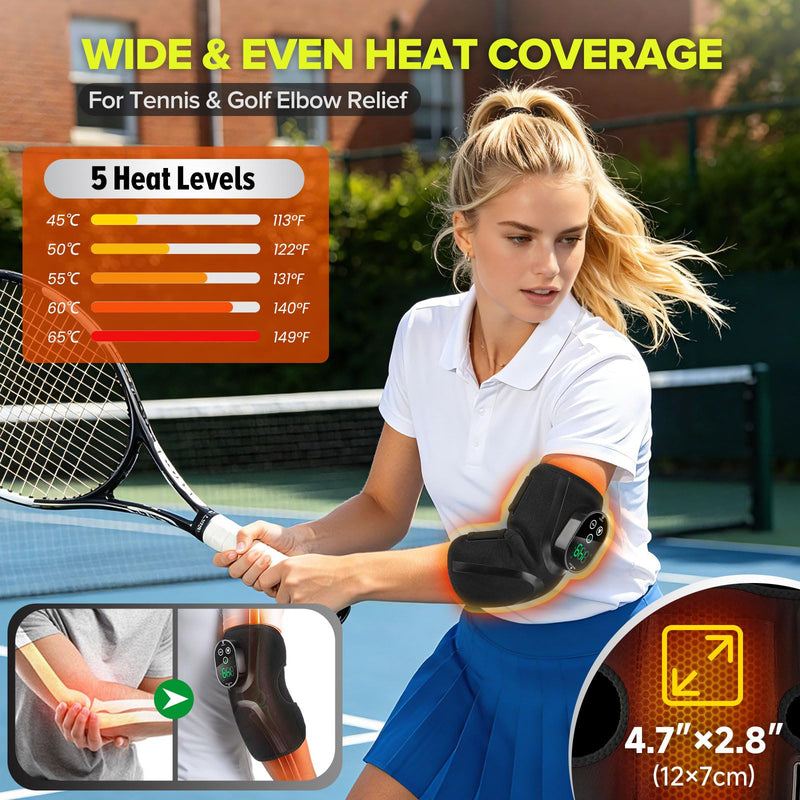 Cordless Elbow Heating Pad for Tendonitis and Tennis Elbow, Elbow Massager with Heat, Rechargeable Heating Pad for Arm, Heated Elbow Brace for Muscle Soreness Joint Pain Relief