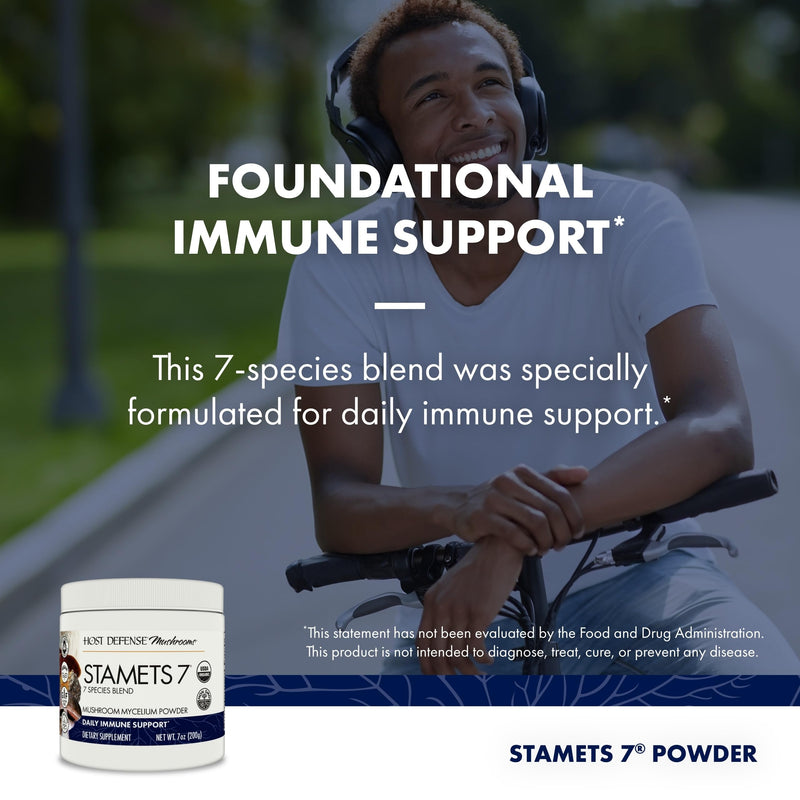 [Australia] - Host Defense Stamets 7 Mushroom Powder - 7 Species Blend - Mushroom Supplement for Immune Support with Royal Sun Blazei, Cordyceps, Reishi, Maitake, Lion's Mane, Chaga & Mesima - 7 oz (133 Servings)* 7 Ounce (Pack of 1) 