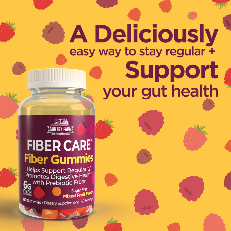[Australia] - Country Farms Fiber Care Prebiotic Gummies, 6g of Fiber Per Serving, FOS from Beets, Digestive Health, Supports Regularity, Mixed Fruit Flavor, 120 Gummies, 40 Servings, Multi 