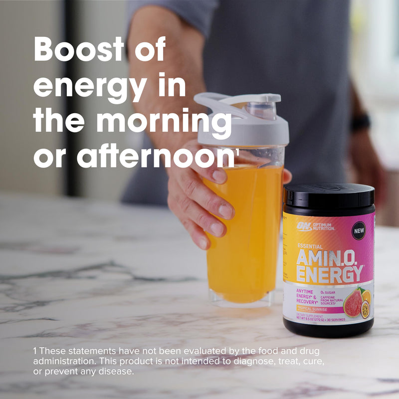 [Australia] - Optimum Nutrition NEW Flavor Amino Energy - Pre Workout with Green Tea, BCAA, Amino Acids, Keto Friendly, Green Coffee Extract, Energy Powder - Tropical Sunrise, 30 Servings (Packaging May Vary) 30 Servings (Pack of 1) 