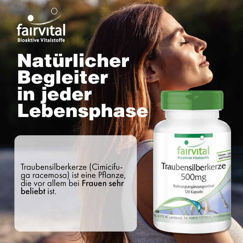 [Australia] - Fairvital | Black cohosh capsules 5000mg - 120 capsules - HIGH DOSE with 500mg black cohosh extract 10:1 per capsule - Black Cohosh - VEGAN - Cimicifuga Racemosa 