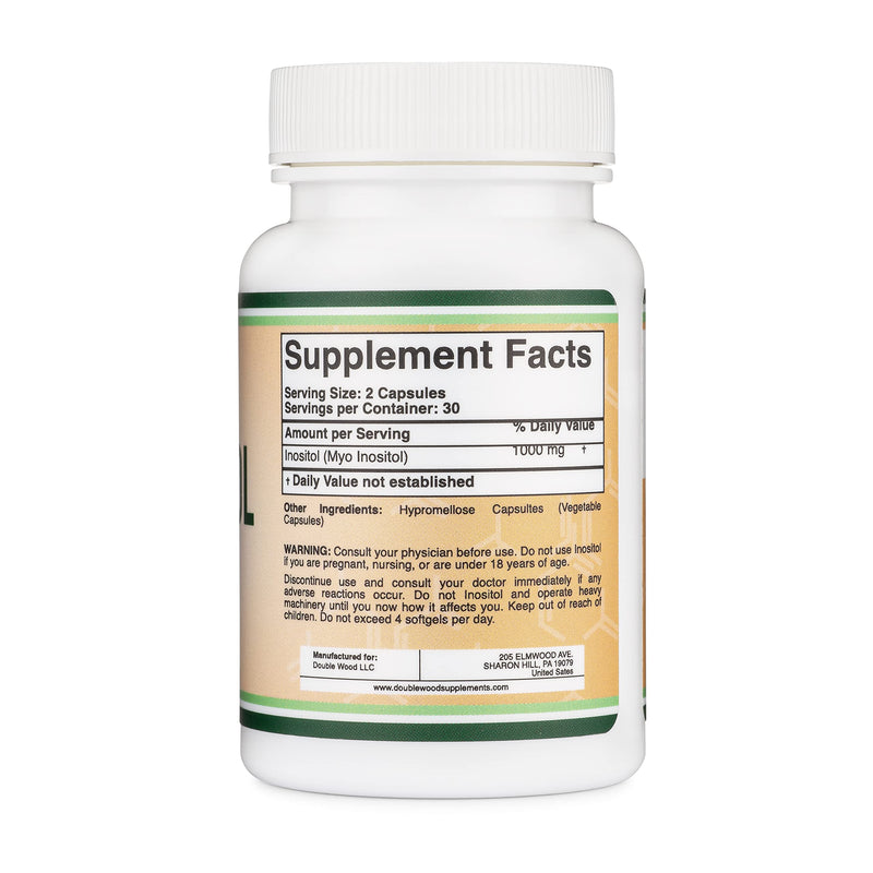 [Australia] - Inositol Capsules (Myo Inositol) 1000mg Health Support for Women (60 Count)(No Fillers, Vegan Safe, Gluten Free) by Double Wood 