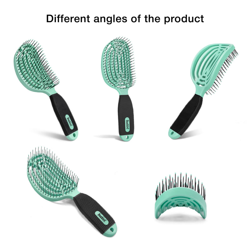 NuWay 4HAIR DoubleC U.S. Patented Double Curved Detangling Brush is Hair Dryer Safe (Mint Green) Mint Green