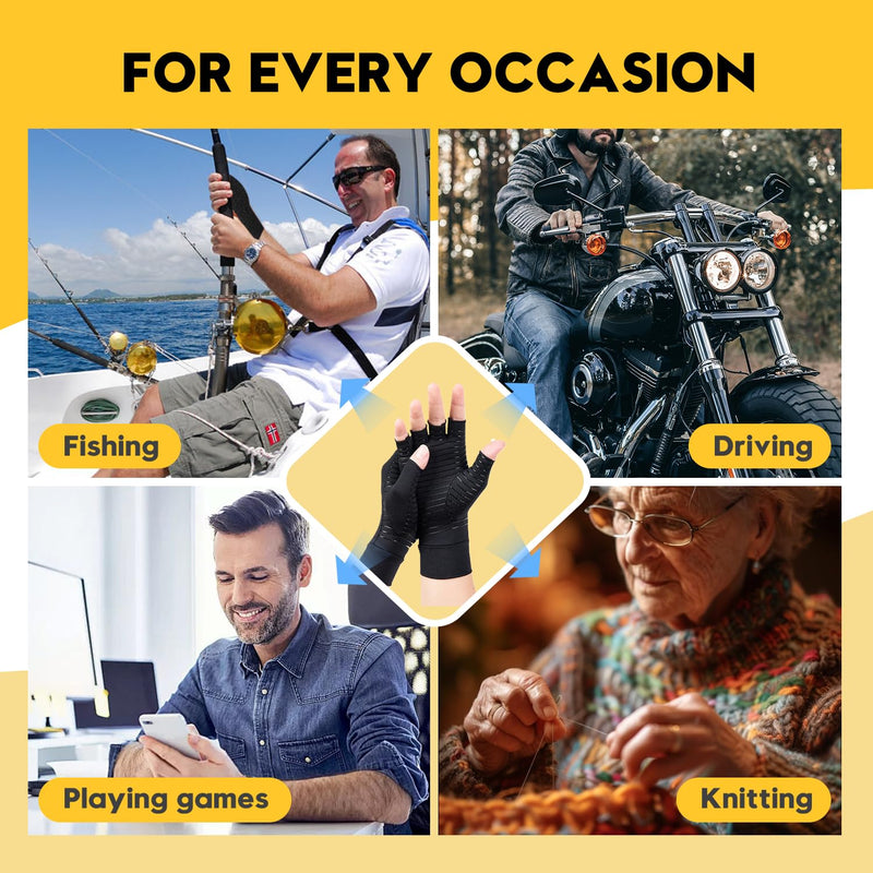 [Australia] - Copper Compression Gloves: Fingerless Arthritis Pain Relief for Carpal Tunnel, Rheumatoid & Tendonitis - Men & Women Medium 
