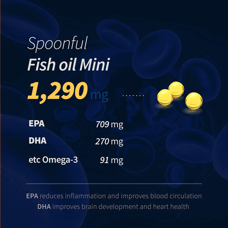 [Australia] - Spoonful Mini Omega 3 Fish Oil, iFOS Certified, 1290 mg Per Serving, 120 Softgels Pearls, Small Size Easy to Swallow Capsules for Women and Seniors, Made in USA 120 Count (Pack of 1) 