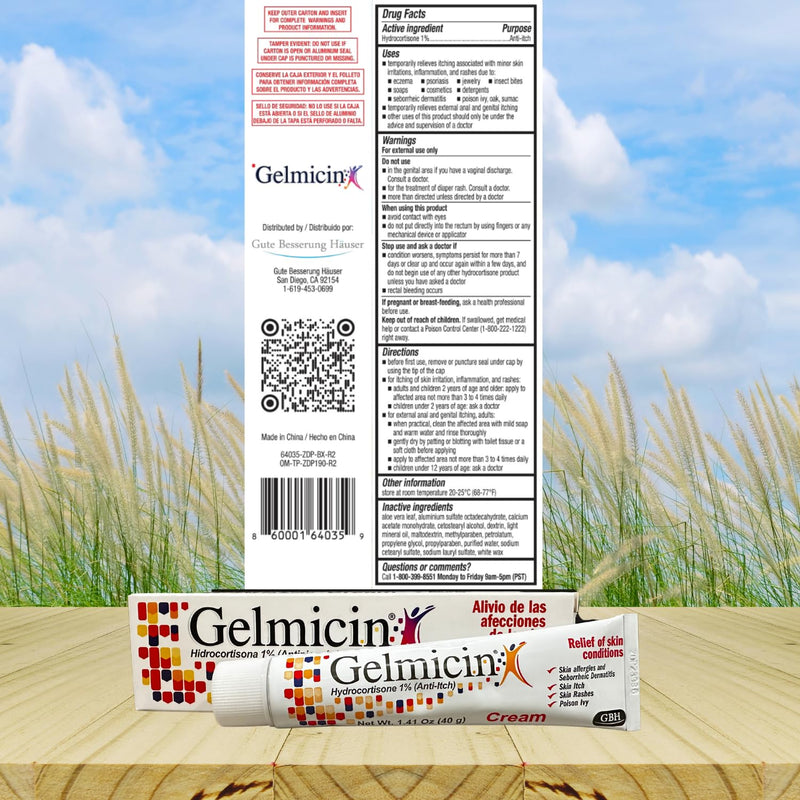 [Australia] - Gelmicin Hydrocortisone 1% - Anti-Itch Cream, Skin Rash, Skin Allergies, Eczema, Psoriasis - 1.41 oz Size (1) 