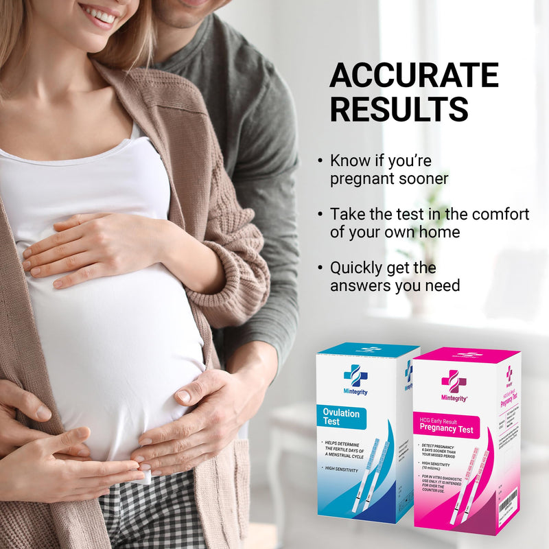[Mintegrity] 50 Ovulation Test Strips and 25 Pregnancy Test Strips Combo Kit, (50 LH + 25 HCG), Easy to Use at Home