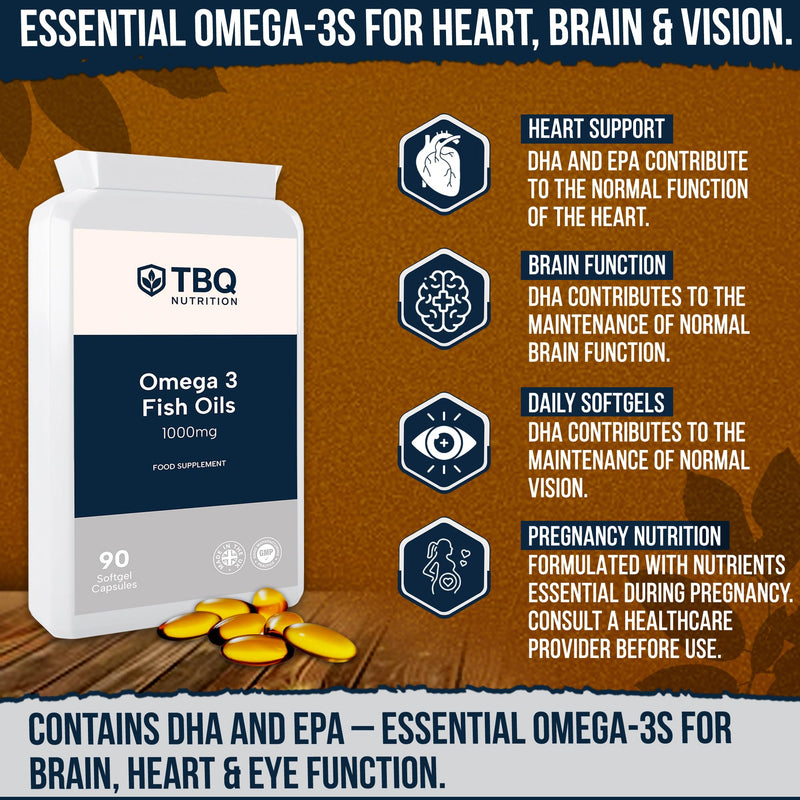 Omega 3 Fish Oil 1000mg – 90 Softgels | High Strength EPA & DHA | Supports Heart, Brain & Vision | Premium Quality, Made in The UK