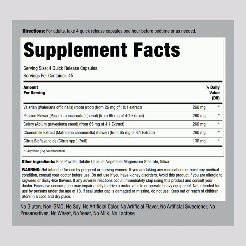 [Australia] - Piping Rock Calm Capsules | 180 Pills | Herbal Blend | with Chamomile, Valerian, and Passion Flower | Non-GMO, Gluten Free Supplement 