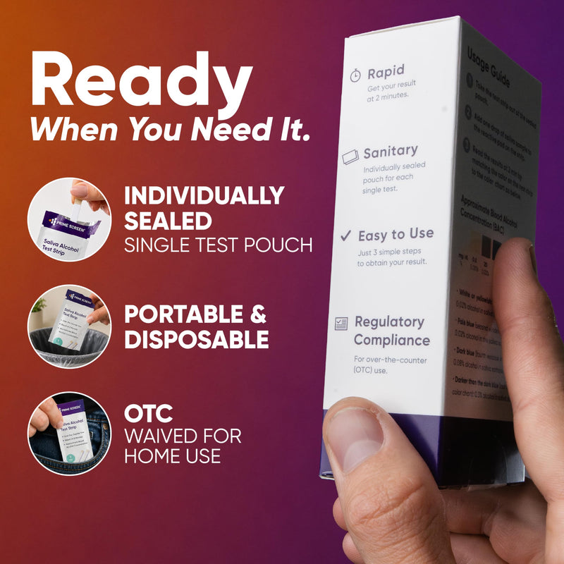 Prime Screen Saliva Alcohol Test Strip, High Accurate Home Test, Result in 2 Minutes - 10 Tests