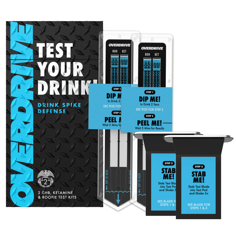 Drink Spiking Test Kit 2.0 – Overdrive Defense 2 Pack – 99% Accuracy Beverage Safety Test – Fast Results in 5 Minutes – Easy to Use, Portable Protection Tool, Bar Essential