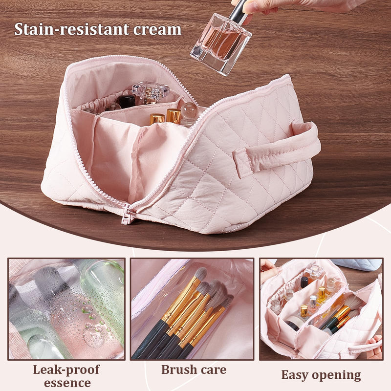 2Pcs Travel Makeup Bag, 2 Polyester Zipper Toiletry Bag with 2 Clear Pouches Large Capacity Cosmetic Organizer for Travel with Handle (Misty Rose, Light Sky Blue) Misty Rose, Light Sky Blue