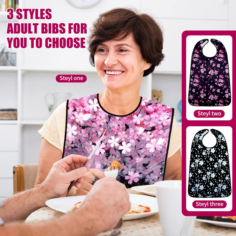 [Australia] - Adult Bibs for Women, 3 Packs Waterproof Adult Clothing Protectors with Crumb Catcher Style 3 Velcro Clouse 