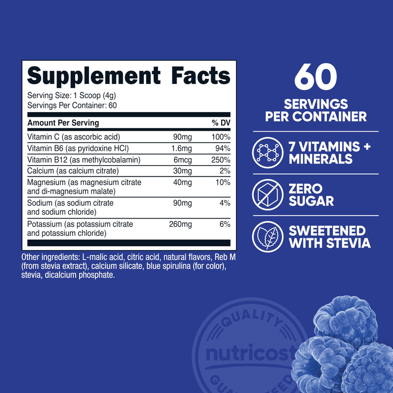 Nutricost Electrolyte Complex Powder (60 Servings, Blue Raspberry) - Hydration Supplement Drink Mix with Vitamins and Minerals (Pack of 2) 8.4 Ounce (Pack of 2)