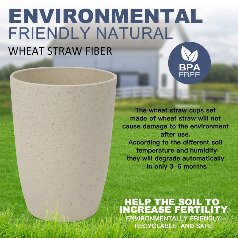 [Australia] - Wheat Straw Cups 6 PCS Good Alternative to Plastic Reusable Cups 12 oz Unbreakable Drinking Cup Reusable Dishwasher Safe Water Plastic Glasses with 6 Colors 12 Ounces Orange,Light Blue,Yellow,Beige,Green,Navy Blue 
