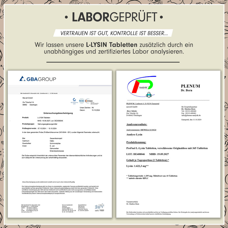[Australia] - L-lysine tablets 365x - optimally high dose with 2000 mg lysine HCL per day, of which 1600 mg pure L-lysine - essential amino acid from fermentation - 100% vegan - laboratory tested with certificate 1x 365 tablets 