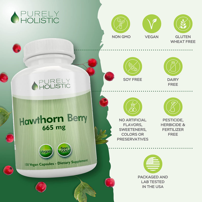 [Australia] - Purely Holistic Hawthorn Berry - 150 Vegan Capsules - 5 Month Supply - High Strength 4:1 Extract - Non-GMO Hawthorne Supplement - Supports Cardiovascular & Digestive Health 