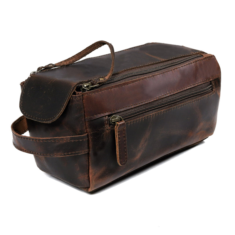 cuero Genuine Buffalo Leather Unisex Toiletry Bag Travel Leather Dopp Kit Made With High Class Buffalo Leather Brown