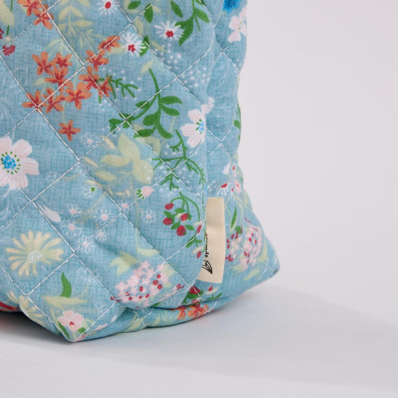 Wildflower Floral Quilted Cotton Cosmetic Zipper Pouch, Large Capacity Makeup Accessories Storage Bag for Women Girls, Aesthetic Coquette Travel Toiletry Organizer (Set of 3) Wildflower Floral