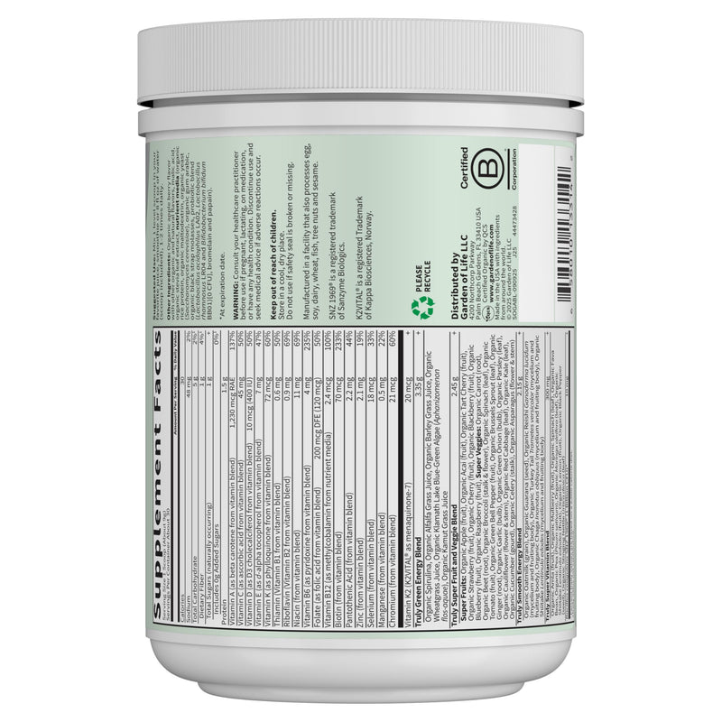 Garden of Life Sport Organic Greens Powder, Apple Berry, 30 Servings | Organic Blend, Spirulina, Fruit, Vitamins, Pre & Probiotics, Mushrooms, Athletic Supplement, Nutrition Greens and Superfoods 1 Ounce (Pack of 1)