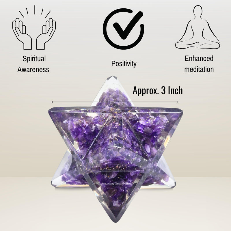 Amazing Gemstone 1 Pcs Amethyst Large Crystal Orgone Merkaba Star for Reiki Healing Meditation and Crystal Grid