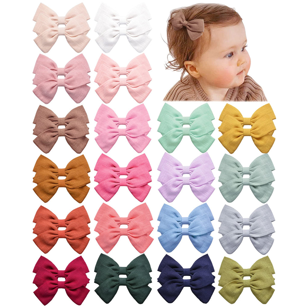 Prohouse 40 PCS Baby Girls Hair Clips Fully Lined Non Slip For Infant Fine Hair Bows Barrettes for Toddlers Kids Children in Pairs Bright