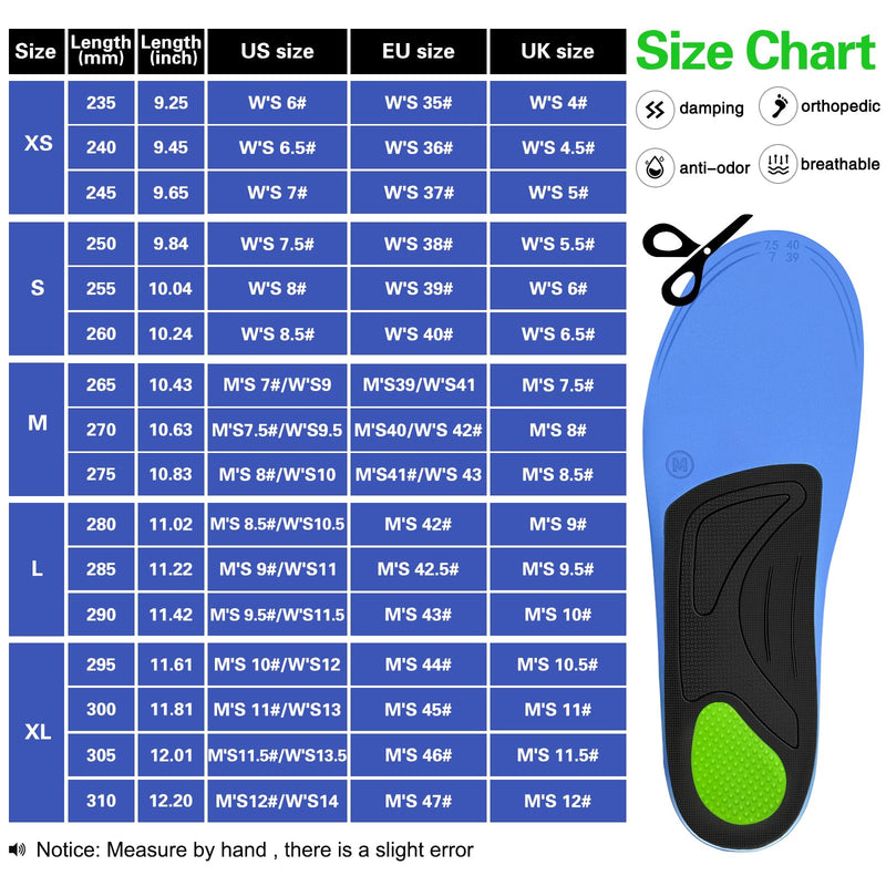 [Australia] - Orthopedic insoles, plantar fasciitis insoles, for flat feet, foot pain, heel spurs, shoe insoles orthopedic for men and women, cuttable size, M (EU M'S39-41/W'S41-43, 26.5cm-27.5cm) M (EU M'S39-41/W'S41-43) 26.5cm-27.5cm 