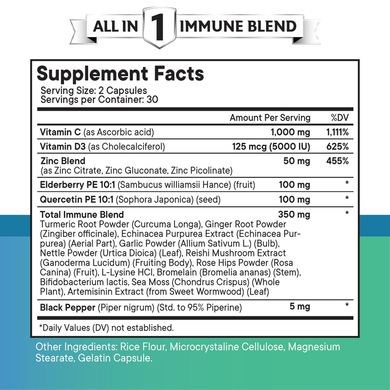 [Australia] - Quercetin Zinc Vitamin C Vitamin D Bromelain Elderberry -Nettle Supplement with Artemisinin, Sea Moss, Echinacea - 120 Count 60 Count (Pack of 2) 