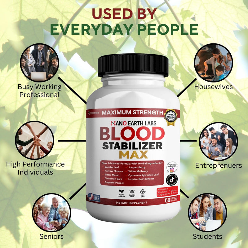 Nano Earth Labs Blood Stabilizer Max, 60 Capsules, Herbal Supplement with Vitamins and Minerals (1) 1