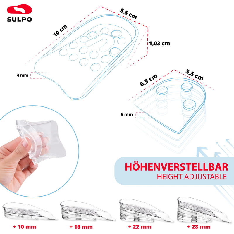[Australia] - SULPO Shoe Insoles Increase - Height Increase Insoles - Insoles Men's Shoes for Heel Increase - Increase Heel Cushion - Height Increase Insoles - Heel Pads - Heel Wedge - Height Adjustable Transparent 